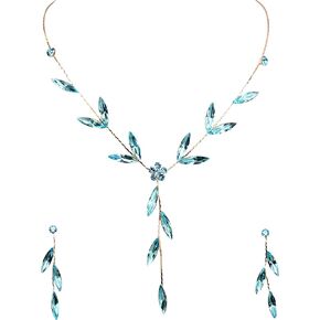 Faship Gorgeous Rhinestone Crystal Floral Necklace Earrings Set