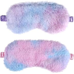 2 Pcs Plush Sleeping Eye Mask, Soft Furry Eye Cover Comfortable Sleeping Blindfold with Elastic Strap Rainbow Color Sleep Mask Faux Fur Eye Shade for Adults Kids Travel Nap Sleeping (Color1)