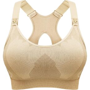 HOFISH Nursing Bras for Breastfeeding, Medium Support Nursing Sports Bra Wireless Comfort Maternity Bra Coffee XXL