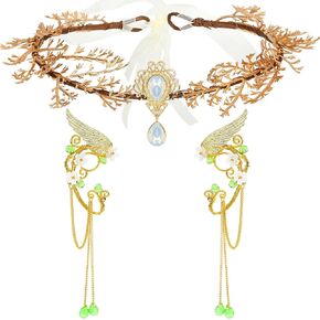 2 PCS أصفاد الأذن الخيالية ورؤوس الرأس - Crown Fairy ، الأصفاد الأذن قزم ، تاج الأوراق ، قفاز الرأس ، إكسسوارات خرافية