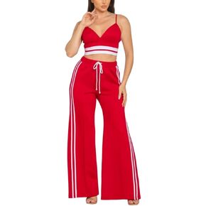 Women's 2 Piece Outfits Adjustable Strap Crop Top and Wide Leg Pants Set Sporty Casual Lounge Set