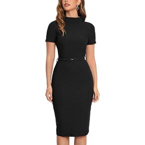 MUXXN Women's Retro Midi Short Sleeve Pencil Knee-Length Vintage Cocktail Office Business Work Dress