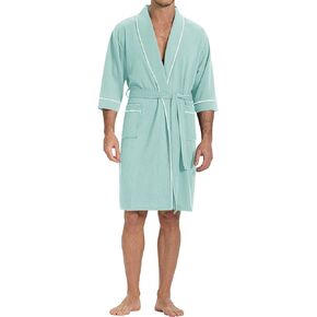 SIORO Men’s Waffle Knit Robe with Shawl Collar, Short Lightweight Bathrobe with Pockets, Perfect for Spa, Summer & Shower