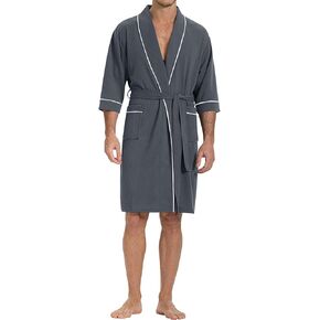 SIORO Men’s Waffle Knit Robe with Shawl Collar, Short Lightweight Bathrobe with Pockets, Perfect for Spa, Summer & Shower in Kuwait