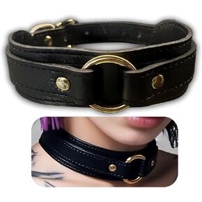 Leather Collar, Black Choker, Full Genuine Fur Leather, Gothic, Punk Style for Goth Girl and Men