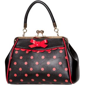 Dancing Days Crazy Little Thing Vintage Bag 50s Rockabilly Polka Top Handle Handbag - Black & Red
