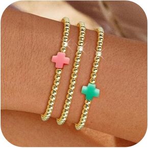Long tiantian 5PCS Gold Beaded Bracelets for Women Non Tarnish Dainty Pearl Beaded Bracelet for Women Trendy Clay Bead Bracelets Stack Stretch Bracelets for Women Gifts 2025