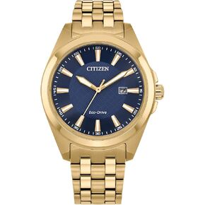 Citizen Men's Eco-Drive Classic Peyton Watch, 3-Hand Date, Sapphire Crystal, Luminous Markers, Gold Tone/ Blue Dial