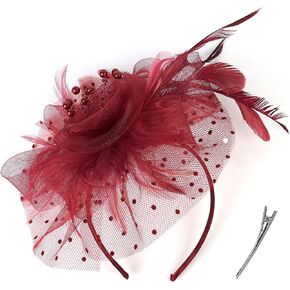 DeepRed Fascinators Hat for Women Tea Party Derby Hats for Women,Fascinators for Tea Party Wedding Flower Cocktail Mesh Feathers