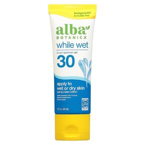 Alba Botanica Sunscreen for Face and Body, While Wet Sunscreen Lotion, Broad Spectrum SPF 40, Water Resistant Sunscreen for Wet and Dry Skin, 3 fl. oz. Bottle