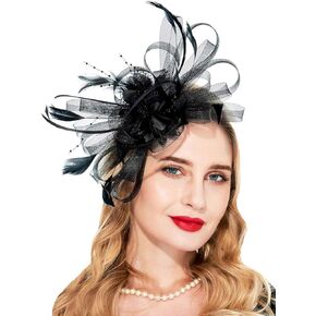 Yokawe Fascinators Hat Derby Tea Party Hats Flower Feather Teadband Association for Women (Black)