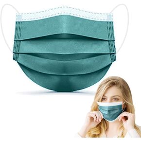 50 Pack 4-Ply Disposable Face Mask for Adults, Solid Green Breathable Earloop Full Face Protection for Women & Men