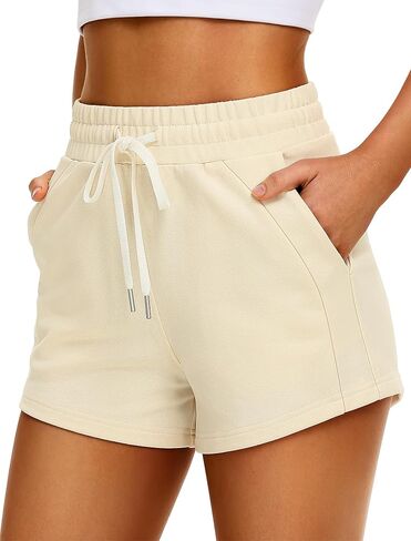 IWD Womens Sweat Shorts عرضية صيفية مريحة شورت القطن الرباط شورت صالة عالية الخصر مع جيوب in Saudi Arabia