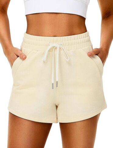 IWD Womens Sweat Shorts عرضية صيفية مريحة شورت القطن الرباط شورت صالة عالية الخصر مع جيوب in Saudi Arabia