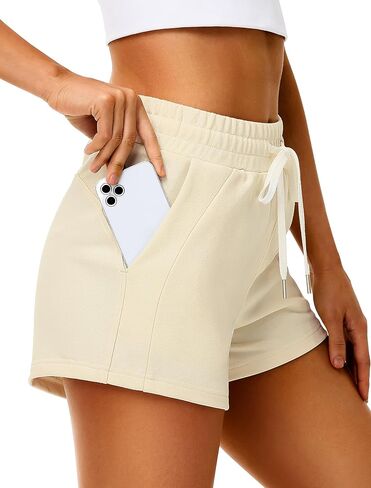 IWD Womens Sweat Shorts عرضية صيفية مريحة شورت القطن الرباط شورت صالة عالية الخصر مع جيوب in Saudi Arabia