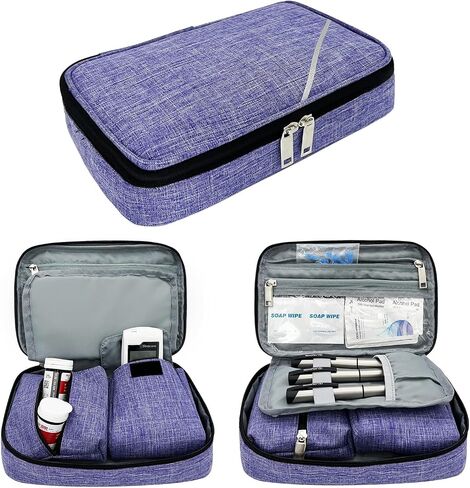 Portable Diabetic Supplies Bag for Glucose Meter, Medication and Other Diabetes Supplies, Diabetes Travel Case with Two Removable Storage Pouches, Purple (Bag Only) in Kuwait