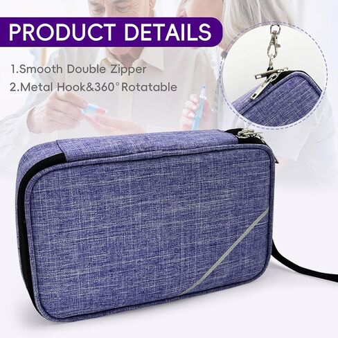 Portable Diabetic Supplies Bag for Glucose Meter, Medication and Other Diabetes Supplies, Diabetes Travel Case with Two Removable Storage Pouches, Purple (Bag Only) in Kuwait