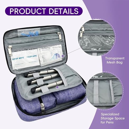Portable Diabetic Supplies Bag for Glucose Meter, Medication and Other Diabetes Supplies, Diabetes Travel Case with Two Removable Storage Pouches, Purple (Bag Only) in Kuwait