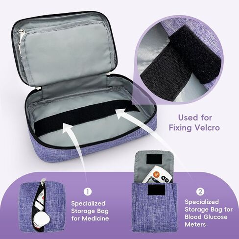 Portable Diabetic Supplies Bag for Glucose Meter, Medication and Other Diabetes Supplies, Diabetes Travel Case with Two Removable Storage Pouches, Purple (Bag Only) in Kuwait