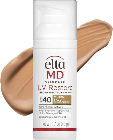 EltaMD UV Restore Face Sunscreen، عامل حماية من الشمس SPF 40 معدني لإصلاح البشرة المتضررة من الشمس، ويحسن ليونة البشرة ورطوبتها، مركب من أكسيد الزنك، يوصي به أطباء الجلدية، أنبوب 2 أونصة in Saudi Arabia