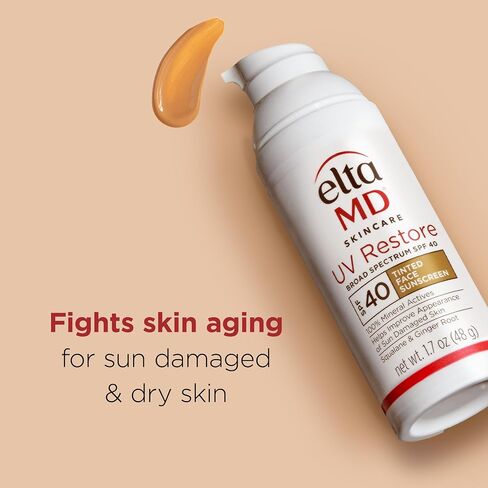 EltaMD UV Restore Face Sunscreen، عامل حماية من الشمس SPF 40 معدني لإصلاح البشرة المتضررة من الشمس، ويحسن ليونة البشرة ورطوبتها، مركب من أكسيد الزنك، يوصي به أطباء الجلدية، أنبوب 2 أونصة in Saudi Arabia