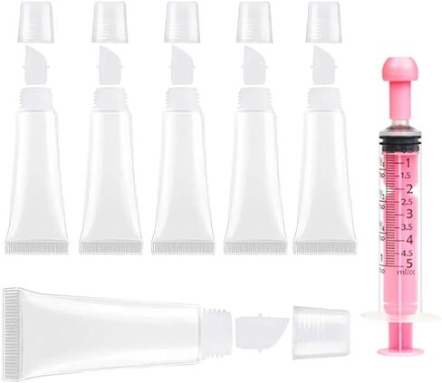 6PCS Empty Lip Gloss Tubes - 8ml Clear Lip Balm Tubes with 5ml Syringes - Refillable Squeeze Lip Balm Containers - Mini Cosmetic Soft for DIY Lip Gloss and Travel Toiletries in Saudi Arabia