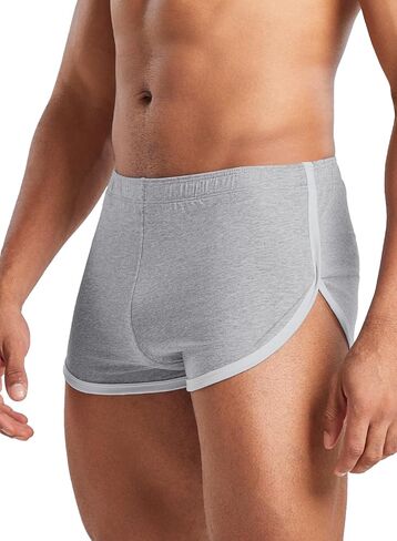 MIZOK Mens Cotton Booty Boxer Short Low Rise Split Side Workout Gym Lounge Shorts in Saudi Arabia