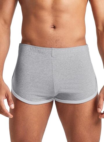 MIZOK Mens Cotton Booty Boxer Short Low Rise Split Side Workout Gym Lounge Shorts in Saudi Arabia