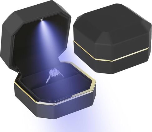 Luxury LED Jewelry Ring Box, Velvet Ring Gift Box Storage Case Organizer Holder for Proposal Engagement Wedding Anniversary Birthday Ceremony (Black) in Kuwait