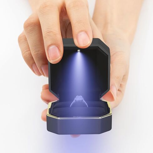 Luxury LED Jewelry Ring Box, Velvet Ring Gift Box Storage Case Organizer Holder for Proposal Engagement Wedding Anniversary Birthday Ceremony (Black) in Kuwait
