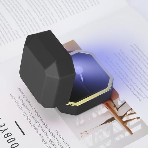 Luxury LED Jewelry Ring Box, Velvet Ring Gift Box Storage Case Organizer Holder for Proposal Engagement Wedding Anniversary Birthday Ceremony (Black) in Kuwait