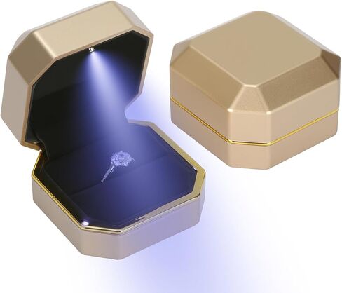 Luxury LED Jewelry Ring Box, Velvet Ring Gift Box Storage Case Organizer Holder for Proposal Engagement Wedding Anniversary Birthday Ceremony (Black) in Kuwait