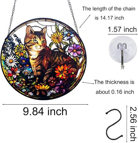نافذة زجاجية ملون معلقة ، 9.84 '' Cat Butterfly Close Plass ، Pet Suncatcher مع سلسلة ، نافذة زجاجية معلقة لمحبي الحيوانات الأليفة in Kuwait