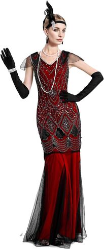 LELOVEFU 1920s Flapper Dresses Jazz Age Chic Sequin Mermaid Dresses w/Accessories Set in Saudi Arabia
