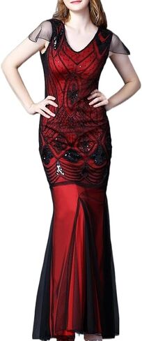 LELOVEFU 1920s Flapper Dresses Jazz Age Chic Sequin Mermaid Dresses w/Accessories Set in Saudi Arabia