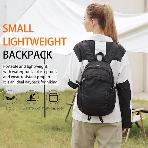 صغار المشي لمسافات طويلة Daypack ، 15L مقاوم للمريخ على ظهره على الظهر قابلة للتعبئة حزمة يوم السفر خفيفة الوزن للنساء الرجال (أسود ، صغير) in Saudi Arabia