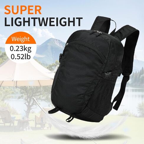 صغار المشي لمسافات طويلة Daypack ، 15L مقاوم للمريخ على ظهره على الظهر قابلة للتعبئة حزمة يوم السفر خفيفة الوزن للنساء الرجال (أسود ، صغير) in Saudi Arabia