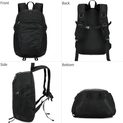 صغار المشي لمسافات طويلة Daypack ، 15L مقاوم للمريخ على ظهره على الظهر قابلة للتعبئة حزمة يوم السفر خفيفة الوزن للنساء الرجال (أسود ، صغير) in Saudi Arabia