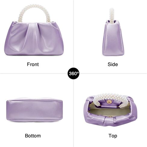 YYW Women Evening Bags Pearl Clutch Purses Soft Leather Ruched Crossbody Handbags for Wedding Bridal Party in Saudi Arabia
