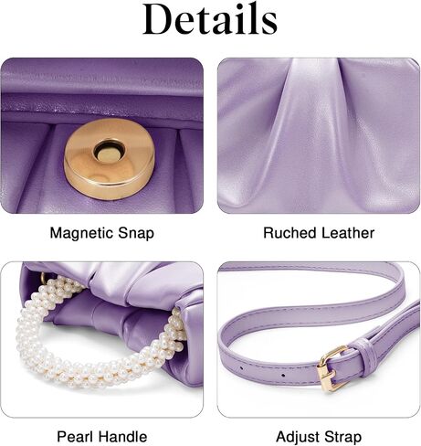 YYW Women Evening Bags Pearl Clutch Purses Soft Leather Ruched Crossbody Handbags for Wedding Bridal Party in Saudi Arabia