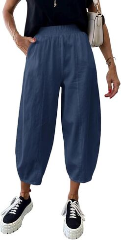 Cicy Bell Women's Summer High Waisted Baggy Pants Casual Cotton Harem Capris Slacks with Pockets in Saudi Arabia