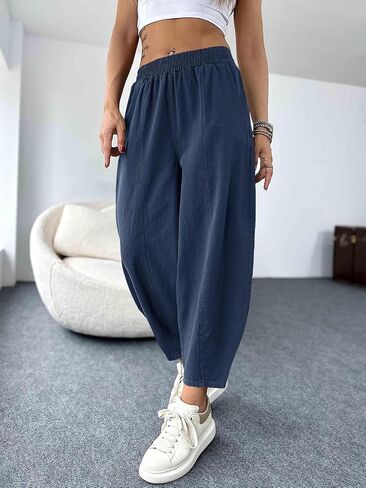 Cicy Bell Women's Summer High Waisted Baggy Pants Casual Cotton Harem Capris Slacks with Pockets in Saudi Arabia
