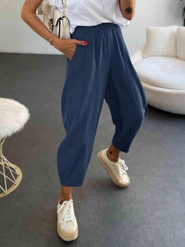 Cicy Bell Women's Summer High Waisted Baggy Pants Casual Cotton Harem Capris Slacks with Pockets in Saudi Arabia