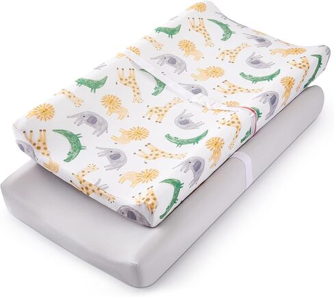 TILLYOU Changing Pad Cover Set in Soft Jersey Material Diaper Changing Table Sheets - Fits 32"/34''x16 Contoured Pad for Babies,Peachy Pink & Lt Gray in Kuwait