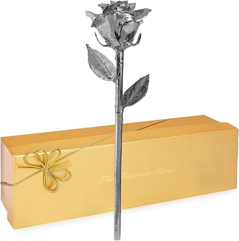 Rose Rose Rose Forever Rose Rose في البلاتين ، وردة محفوظة مصنوعة يدويًا في حالة عرض جلدية فاخرة مع ضوء LED ، هدية رومانسية لها ، أو تذكار أنيقة للذكرى السنوية ، أو عيد ميلاد ، أو أي مناسبة in Kuwait