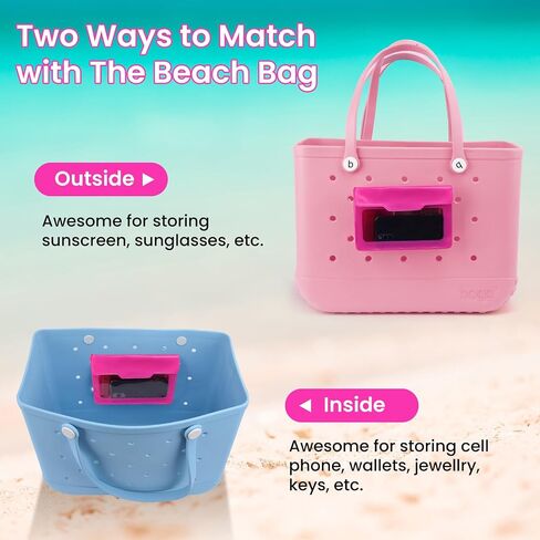 Phone Holder for Bogg Bag, Organizer Pouch for Bogg Bag Accessories, Clear Pouch with Magic Sticker Strap, Cell Phone Holder Compatible with All Beach Tote Attachment Insert Hot Pink in Saudi Arabia