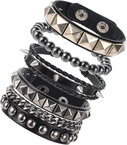 4 PCS Rock Rock Suddded Bracelets ، Punk Pu Leather Spike Bracelet للرجال نساء ، سوار كفة جلدي 80s مجموعة إكسسوارات Emo Punk قابلة للتعديل للرجال للرجال نساء in Saudi Arabia