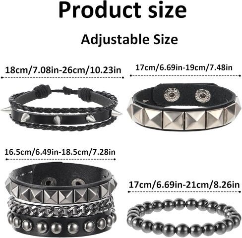 4 PCS Rock Rock Suddded Bracelets ، Punk Pu Leather Spike Bracelet للرجال نساء ، سوار كفة جلدي 80s مجموعة إكسسوارات Emo Punk قابلة للتعديل للرجال للرجال نساء in Saudi Arabia