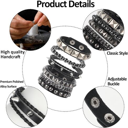 4 PCS Rock Rock Suddded Bracelets ، Punk Pu Leather Spike Bracelet للرجال نساء ، سوار كفة جلدي 80s مجموعة إكسسوارات Emo Punk قابلة للتعديل للرجال للرجال نساء in Saudi Arabia