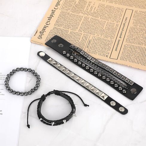 4 PCS Rock Rock Suddded Bracelets ، Punk Pu Leather Spike Bracelet للرجال نساء ، سوار كفة جلدي 80s مجموعة إكسسوارات Emo Punk قابلة للتعديل للرجال للرجال نساء in Saudi Arabia
